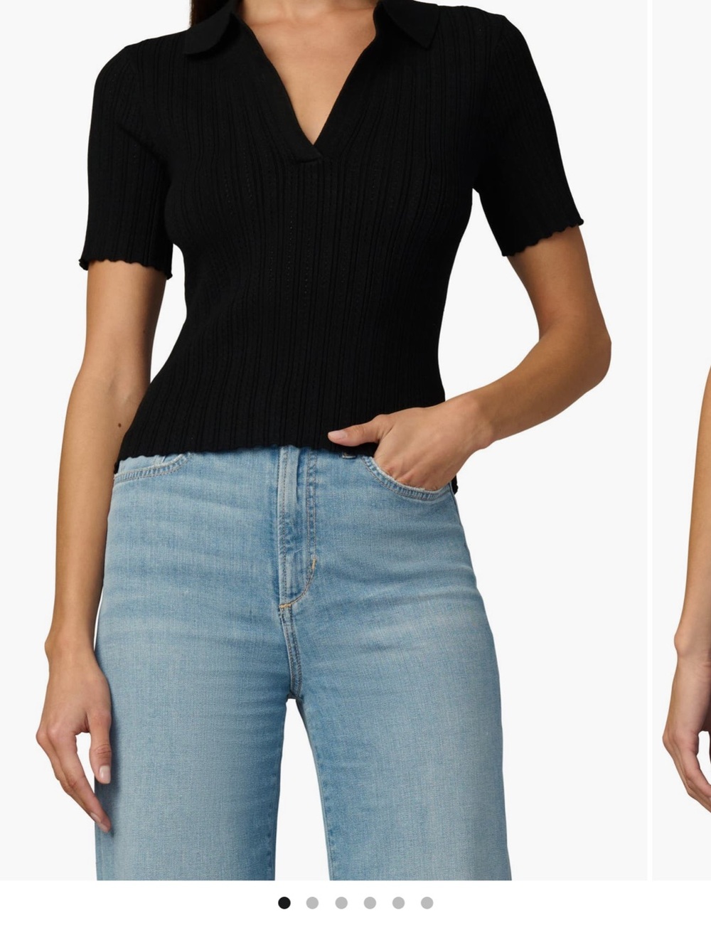 Joe's Jeans Black Ribbed Polo V-Neck Crop Top